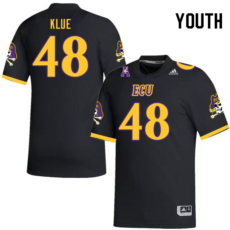 Youth #48 Grayson Klue ECU Pirates 2023 College Football Jerseys Stitched-Black - Click Image to Close
